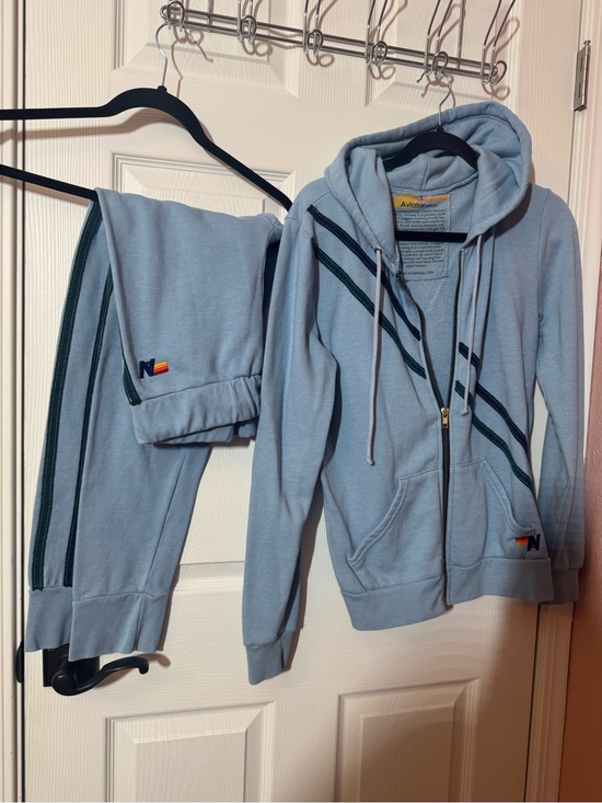 Aviator Nation Other - Aviator Nation Light Blue Hoodie and Track Pant SET with Navy & Forest Stripes